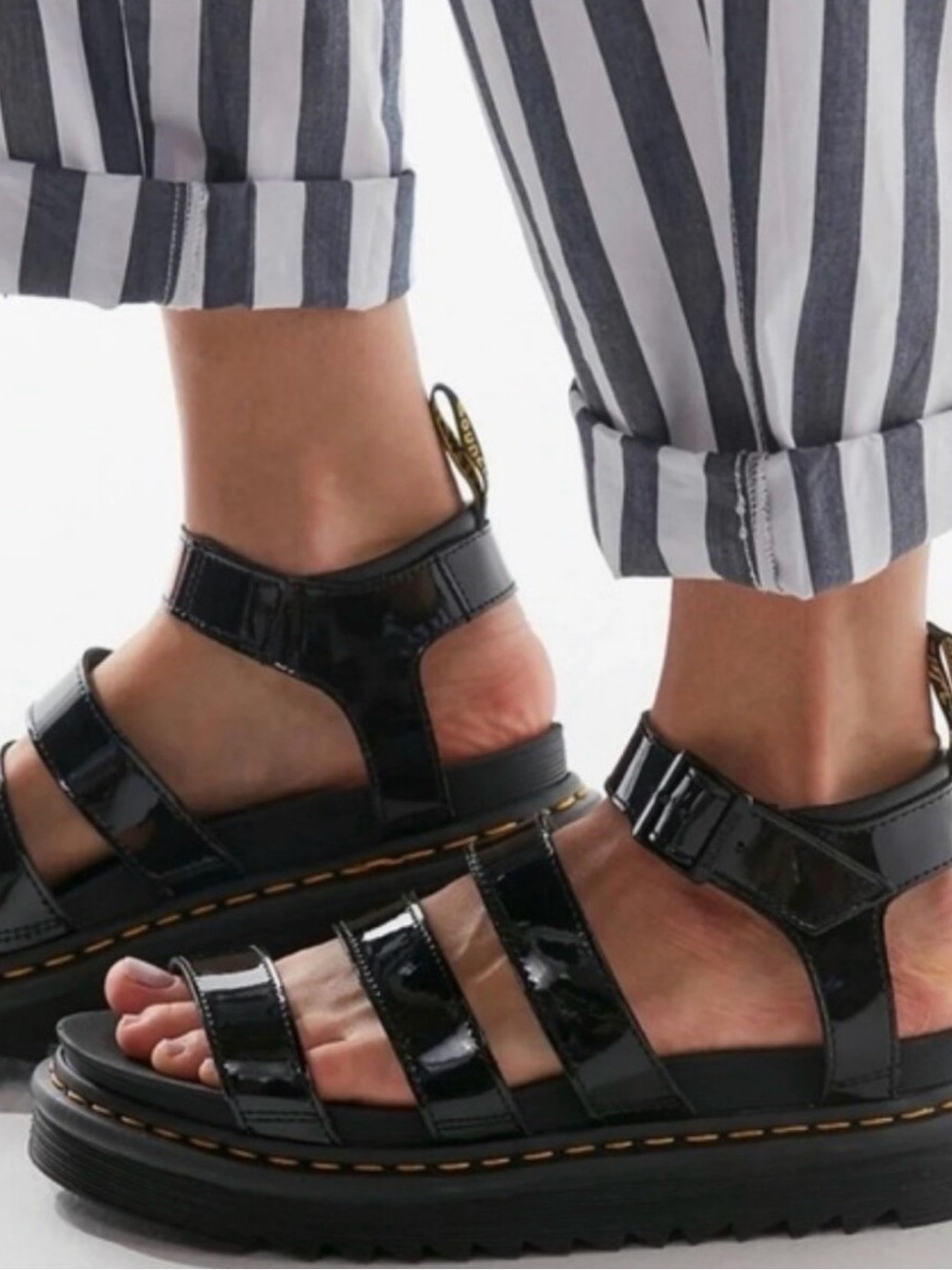 Dr. Martens Black Patent Strappy Lug Sandals